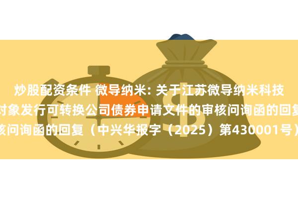 炒股配资条件 微导纳米: 关于江苏微导纳米科技股份有限公司向不特定对象发行可转换公司债券申请文件的审核问询函的回复（中兴华报字（2025）第430001号）内容摘要