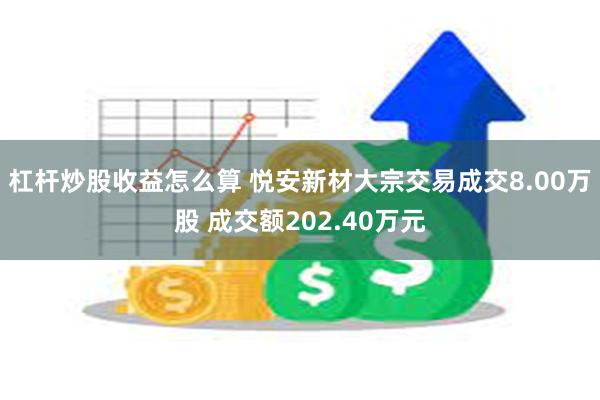   杠杆炒股收益怎么算 悦安新材大宗交易成交8.00万股 成交额202.40万元